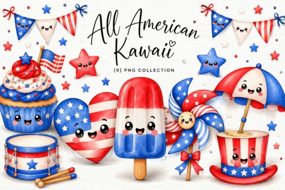 Download All American Kawaii Clipart PNG Bundle - Premium Resources