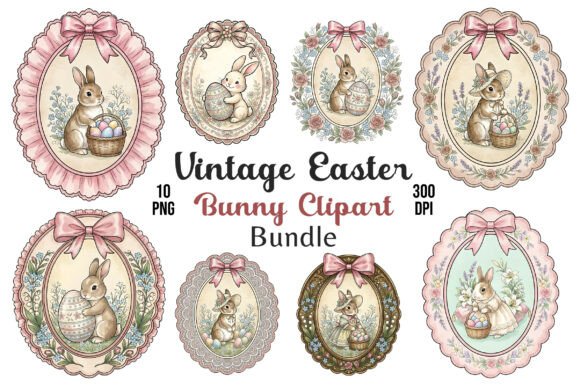 Download Vintage Easter Bunny PNG Bundle 10pcs - Easter bunny png bundle Collection