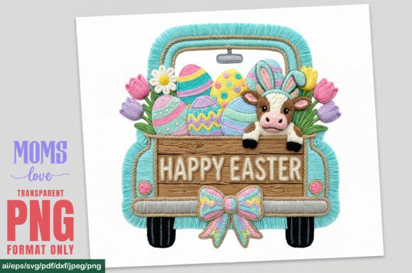 Download Happy Easter Truck Faux Yarn Crochet Png - Happy easter Collection
