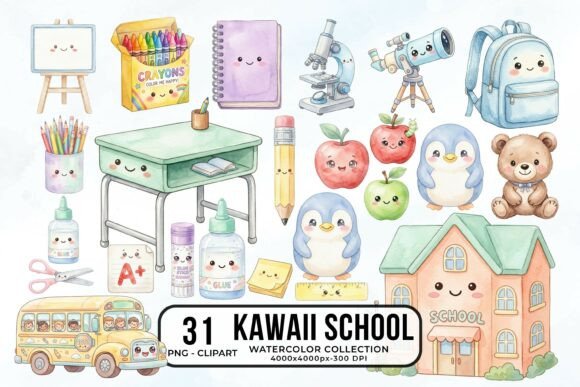 Download Back to School Cute Kawaii Clipart PNG - Premium Resources