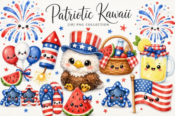 Download Patriotic Kawaii Clipart PNG Bundle - Premium Resources